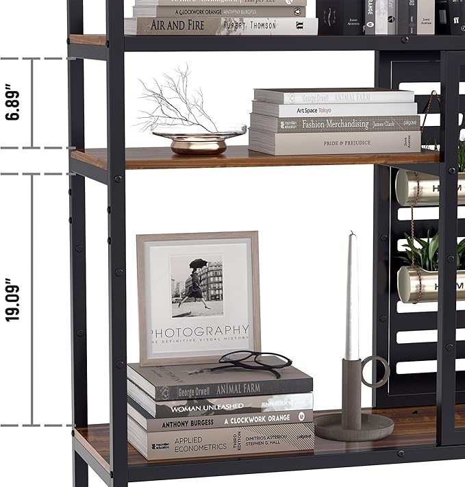Anivia 5 Tier Bookshelf Tall Industrial Bookcase Wood Metal Frame Standing Book Shelf, Display Bookshelves Storage Organizer for Bedroom Living Room Home Office, Teak/Black