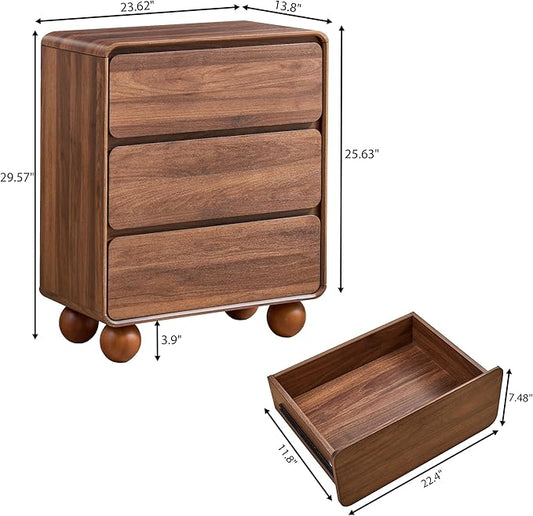AVZEAR Set of 2 Modern 3 Drawer Dresser for Bedroom, Wooden Dresser Chest of Drawers, Handle Free & Curved Profile Design, Mid Century 3 Drawer Nightstand for Living Room, Walnut
