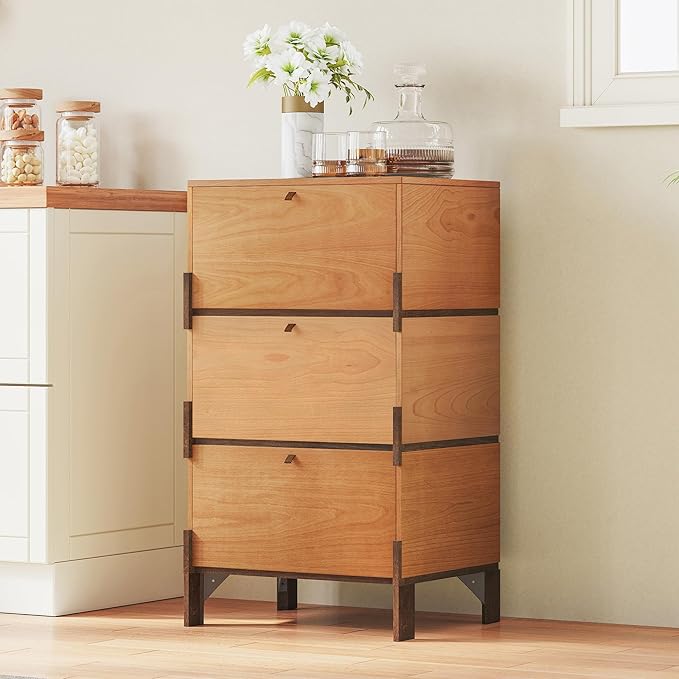 Sebastack Sideboard, Buffet Cabinet with 3 Storage Drawers, Easy Assembly Coffee Bar Cabinet, Wood Buffet Table for Kitchen, Dining Room, Bathroom, Beech and Basswood Color Combo (1 pcs)