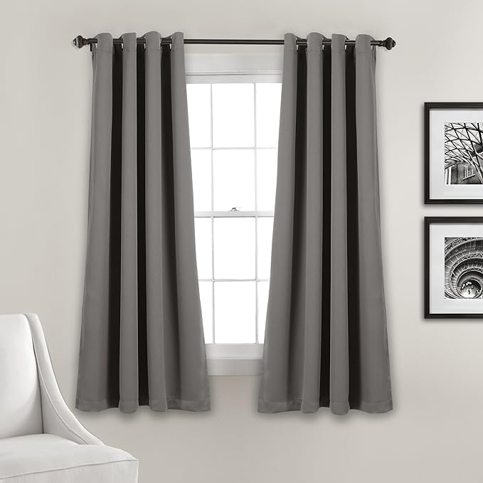 Lush Decor Insulated Grommet Blackout Window Curtain Panels, Pair, 52" W x 63" L, Dark Gray - Classic Modern Design - Chic Window Decor - Curtains For Living Room, Bedroom, Or Dining Room