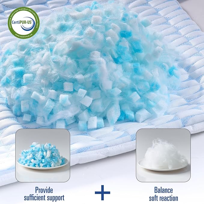 QUTOOL Firm Pillow Shredded Memory Foam, Cooling Pillow for Hot Sleeper, Adjustable Bed Pillow for Side Back Stomach Sleepers, Washable Cover, CertiPUR-US Certified, Queen Size Set of 2