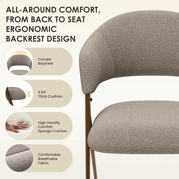COLAMY Dining Chairs Set of 4, Modern Fabric Upholstered Dining Room Kitchen Side Chairs with Iron Legs, Open Back and Padded Seat, for Living Room/Restaurant/Cafe, Taupe