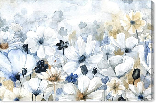 The Oliver Gal Artist Co. Floral and Botanical Wall Art Canvas Prints 'Fields Flowers Home Décor, 45 in x 30 in, Blue, White