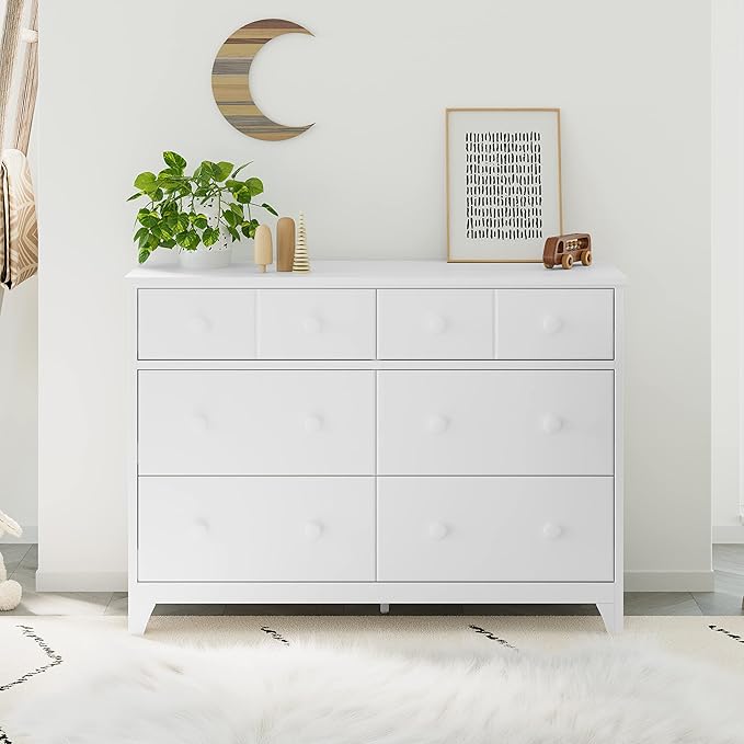 Storkcraft Moss 6 Drawer Dresser (White) – GREENGUARD Gold Certified Nursery Dresser, Safety-Focused Interlocking Drawer System, Chest of Drawers for Bedroom, Wood Craftsmanship