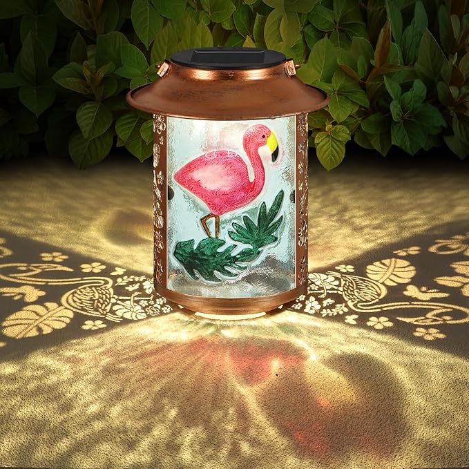 Flamingo Solar Lanterns Outdoor Waterproof,Birthday Gifts for Women Mom Grandma Garden Decor,Hanging Solar Lights Wall Mount Decorations for Yard,Front Porch,Patio,Lawn Pathway Landscape
