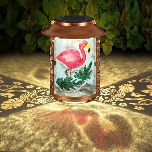 Flamingo Solar Lanterns Outdoor Waterproof,Birthday Gifts for Women Mom Grandma Garden Decor,Hanging Solar Lights Wall Mount Decorations for Yard,Front Porch,Patio,Lawn Pathway Landscape