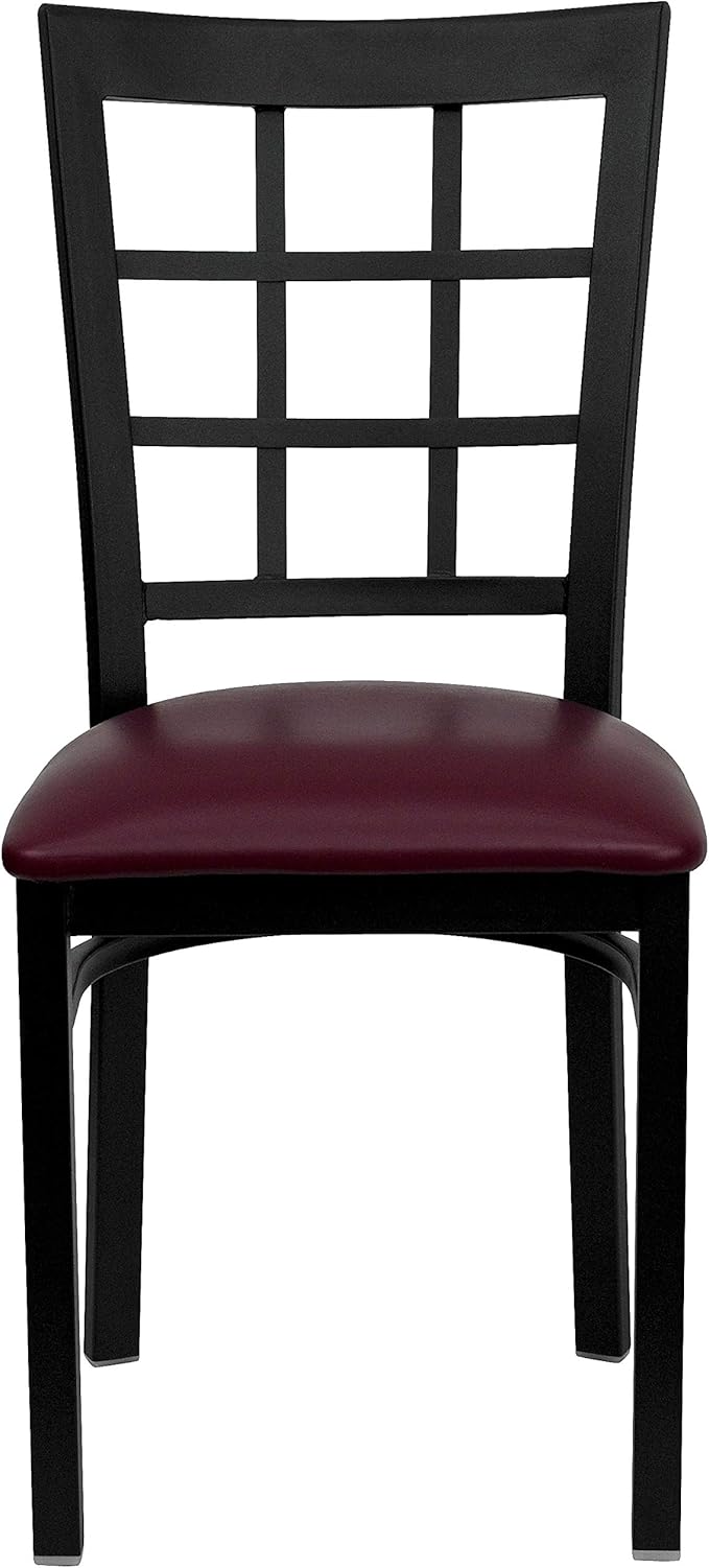 Flash Furniture HERCULES Series Black Window Back Metal Restaurant Chair - Burgundy Vinyl Seat