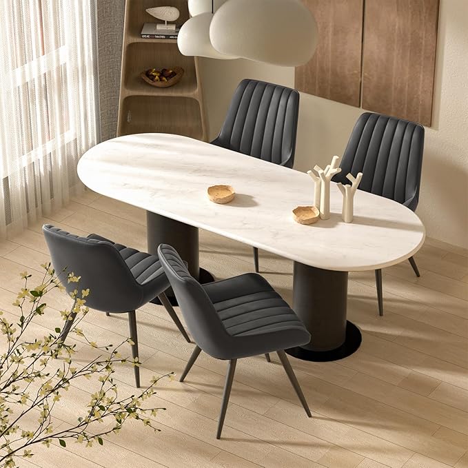 Nalupatio Modern Dining Chairs Set of 2, Comfortable Dining Room Chairs with Thick Cushions, Fabric Upholstered Side Chairs with Metal Legs for Kitchen, Black