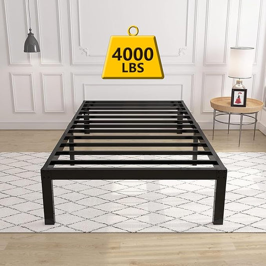 14 Inch 4000lbs Heavy Duty Support Basic Bed Frame/Mattress Foundation/Box Spring Replacement/Steel Slat Platform/Easy to Assemble/with Storage/Noise Free, Twin