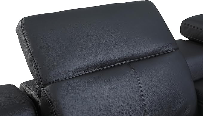 Blackjack Furniture Venice Top Grain Italian Leather Power Recline 5 Piece Sofa - 134" Theater Seating Modern Couch for Living Room Apartment Lounge Home with Adjustable Headrests & USB Port, Black