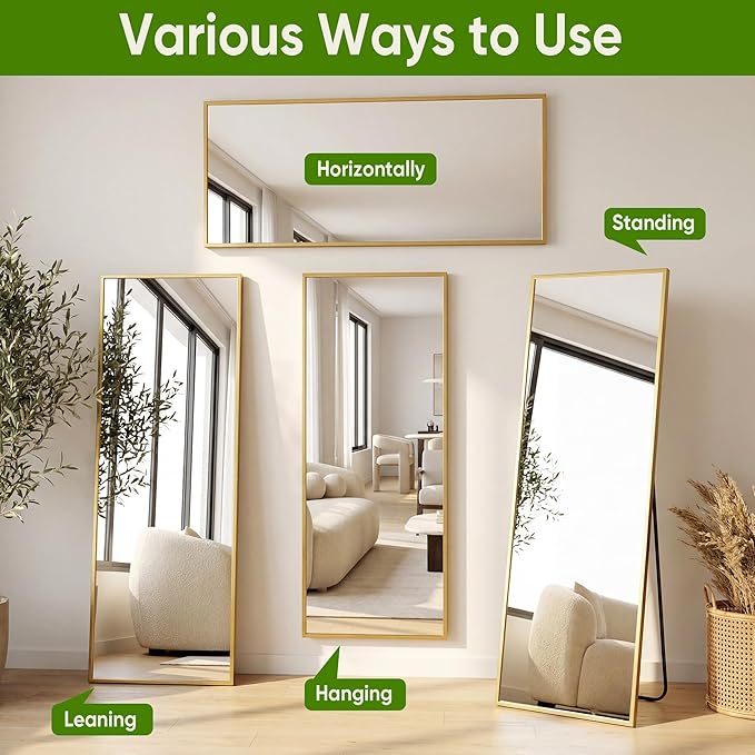 Full Length Mirror, 79"x32" Full Body Mirror, Floor Mirrors with Stand, Body Mirrors Standing Hanging Leaning Against Wall,Aluminum Frame Mirrors for Bedroom Cloakroom,Living Room,Gold