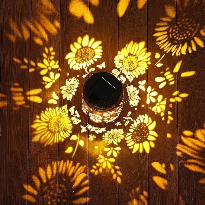 2 Pack Sunflower Solar Lanterns Garden Decor, Gifts for Women Mom Grandma Birthday, Metal Hanging Solar Lights Outdoor Waterproof LED Decoration with Shepherd Hook Outside for Yard Patio Lawn Porch