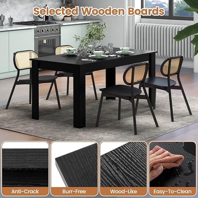 Moccha Wood Dining Table for 4-6 People, 63" Wood Rectangle Dinner Table, Modern Kitchen Table with L-Shaped Legs, 330lbs Weight Capacity, Farmhouse Dinette Table for Dining Room, Living Room, Black