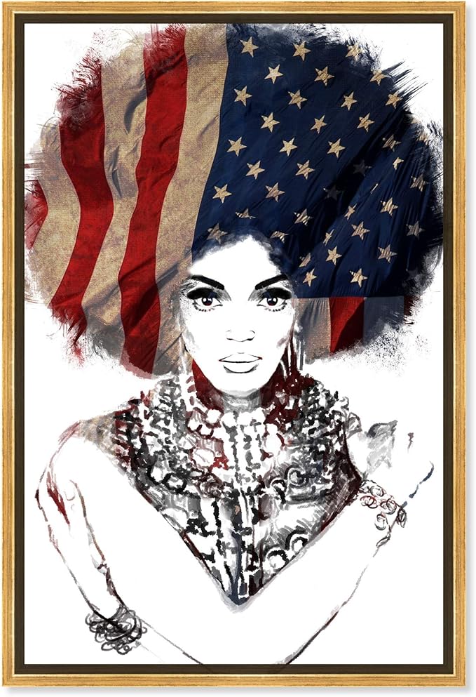 The Oliver Gal Artist Co. People Framed Wall Art Canvas Prints 'New American Woman' Portraits Home Décor, 20" x 30", White, Black