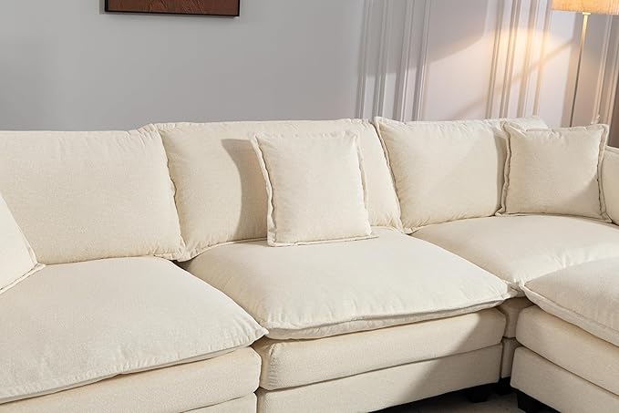 Eafurn Oversized Reversible Modular Sectional Sofa with Movable Ottoman, Convertible L Shaped Corner Couch Modern Chenille Sofa Set w/Double Layers Seat Cushions for Living Room Apartment