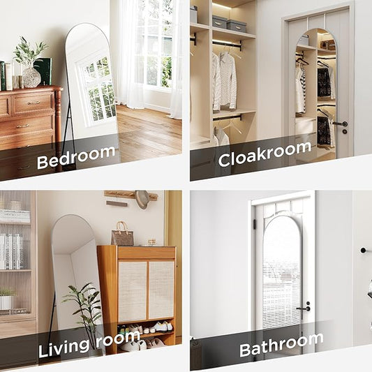 57x20 Door Hanging Full Length Mirror, Floor (Height 5.7ft just Body in1.3ft) or Wall Mounted Metal Frame Arch Dressing Mirrors for Bedroom Bathroom Living Room 57 20 inch Silver