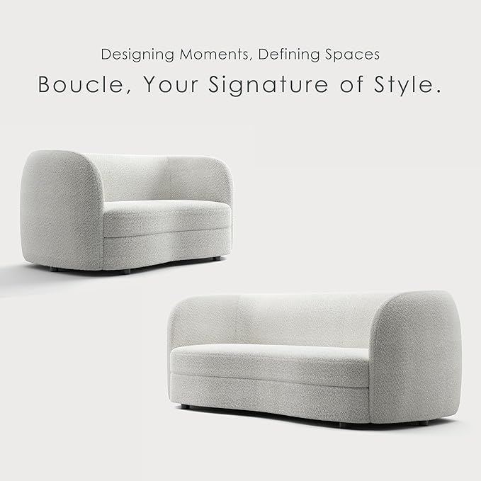 Furniture of America Nimiane Modern Boucle 2 Piece Sofa and Loveseat Set with Curved Arms and Wooden Legs, Accent Furniture Sets for Living Room, Home Office, Bedroom, Off-White