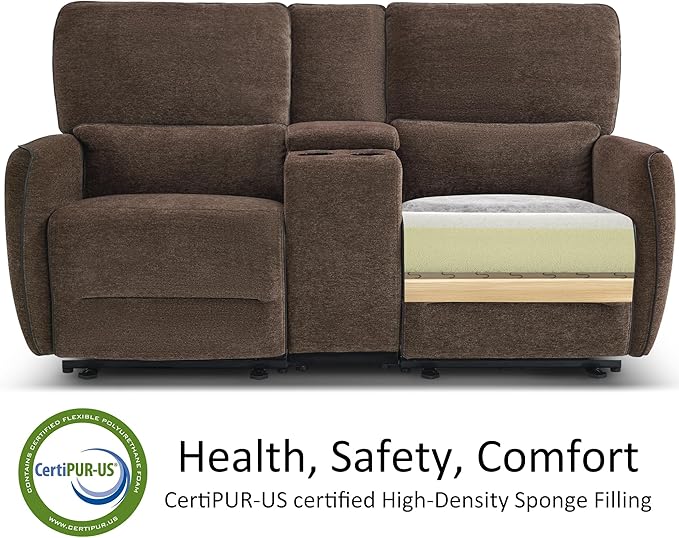 MCombo 75" Wall Hugger Power Loveseat Recliner Sofa with Console and Adjustable Headrest, RV Reclining Loveseat with USB Ports for Living Room 6926 (Brown, Loveseat with Console)