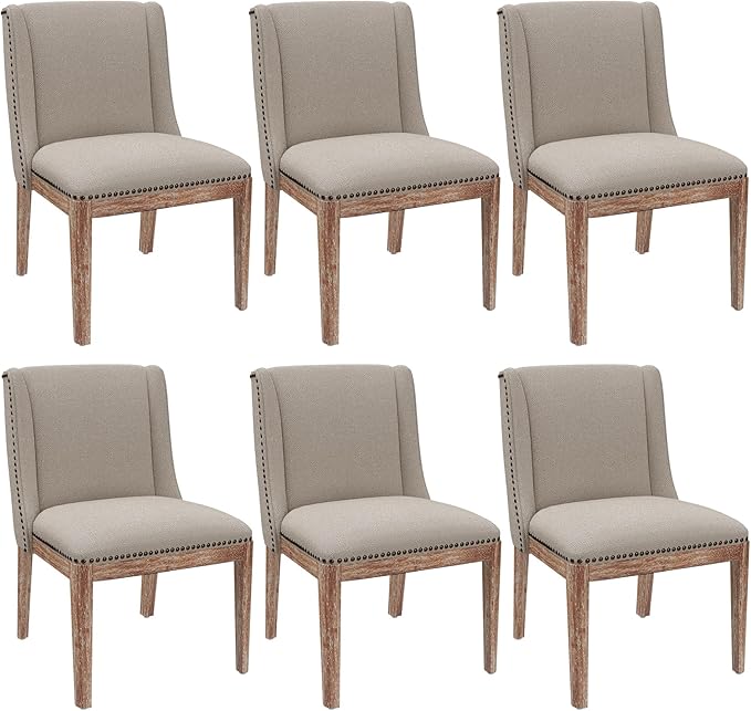 Dining Chair Set of 6, Upholstered Fabric Kitchen Side Chairs with Solid Wood Legs, Comfortable Seating for Kitchen, Dining Room & Restaurant, Camel