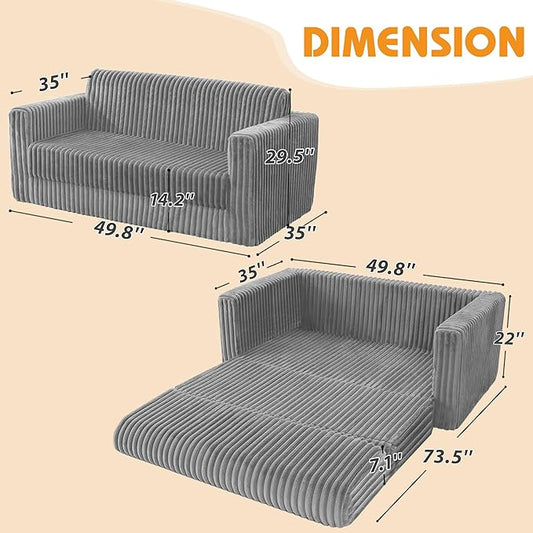 HABUTWAY Folding Sofa Bed, 2 in 1 Convertible Sleeper Chair with Armrest, Portable Fold Out Chair Bed, Comfy Floor Couch, Lazy Sofa for Living Room Bedroom Dorm Home Office, Light Grey