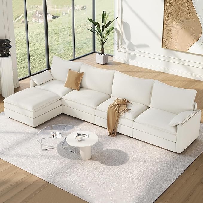 Vesgantti 135" U Shaped Modular Sectional Sofa, Oversized Cloud Couch with Ottoman Deep Seat Chenille Cloud Sofa, Large Sectional Couches Set for Living Room, Bedroom and Apartment, Green | Sink-in Comfort, Height Adjustable, Easy Rearrangement, Extra-...