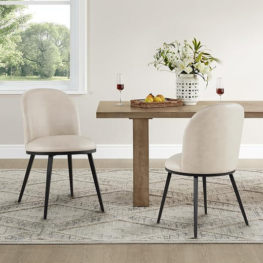 Dining Chairs Set of 2, Faux Leather Upholstered Dining Room Chairs with Ergonomic Backrest & Metal Legs, Modern Kitchen Side Chairs for Home, Restaurant, and Café, Cream Beige