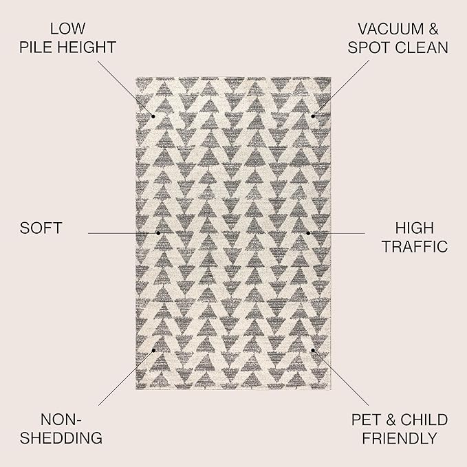 JONATHAN Y Aisha Moroccan Triangle Geometric Cream/Gray 5' Round Indoor Area Rug, Contemporary, Modern, Easy-Cleaning for Living Room, Bedroom, Kitchen, Pet Friendly, Non-Shedding (MOH206B-5R)