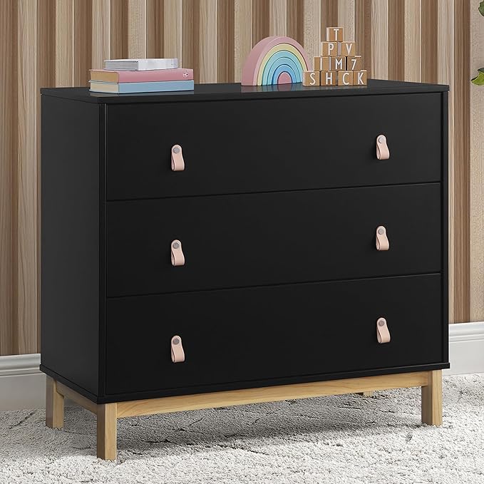 babyGap Legacy 3 Drawer Dresser with Leather Pulls and Interlocking Drawers by Delta Children, Ebony/Natural