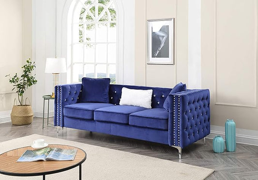 Glory Furniture Paige Sofa, Blue. Living Room Furniture, 30" H x 86" W x 34" D