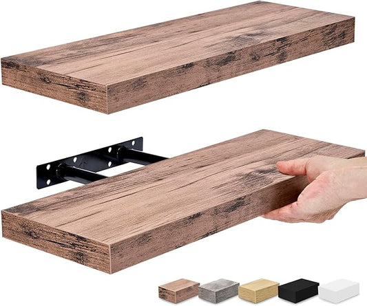 Sorbus Floating Shelves for Wall – 16 Inch Floating Shelf for Kitchen, Bedroom, Living Room, Bathroom, Home & Wall Decor - Mounted Bathroom Shelves with Invisible Brackets (Mahogany, 2 Pack)