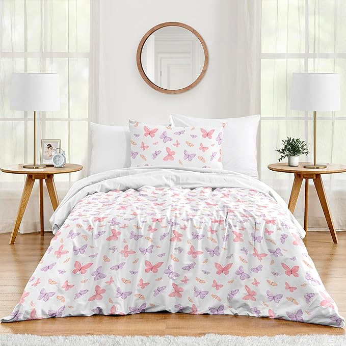 Sweet Jojo Designs 2-Piece Twin Comforter Set (Pink/Purple Shabby Chic Butterfly) for Girls, Teen, Kids Bedding, Bed in a Bag incl. Blanket & Pillow Sham (Colorful, Pastel, Watercolor, Butterflies)