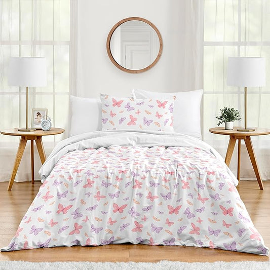 Sweet Jojo Designs 2-Piece Twin Comforter Set (Pink/Purple Shabby Chic Butterfly) for Girls, Teen, Kids Bedding, Bed in a Bag incl. Blanket & Pillow Sham (Colorful, Pastel, Watercolor, Butterflies)