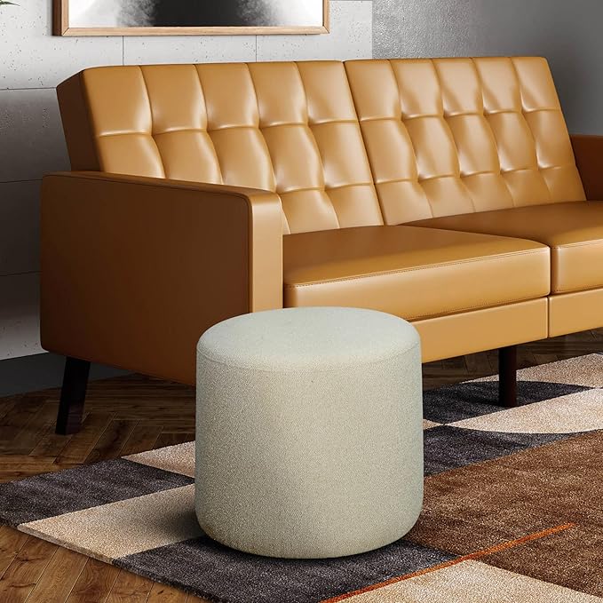 Studio Living Wentworth 19" Round Ottoman, Urban Transitional, Fully Assembled, Soft Boucle Fabric, Snow