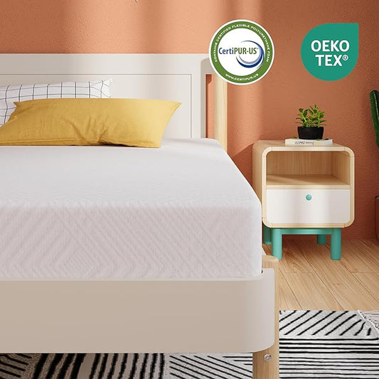 MLILY EGOHOME Twin Mattress for Kids, 6 Inch Green Tea Gel Cooling Memory Foam Bunk Bed Mattress in a Box, Made in USA CertiPUR-US Certified, Medium Firm Trundle Mattress, White