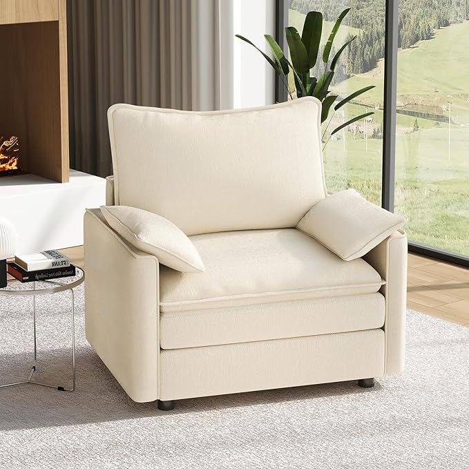 Vesgantti 40" Single Seat Sofa, Comfy Cloud Couch Deep Seat Upholstered Couch Chenille Modern Sofa with Armrest Pillow, Easy Assembly for Living Room, Bedroom and Apartment, Beige | Sink-in Comfort, Height Adjustable, Easy Rearrangement, Extra-deep Ott...