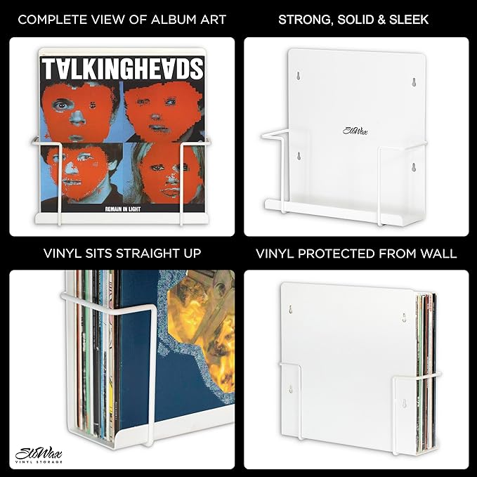Vinyl Display Holder 2pk - Matte White Record Shelf - Wall Mount - Fits 30 LP's - Minimalist Steel Shelves - Organizer Stand - Frame Album Art