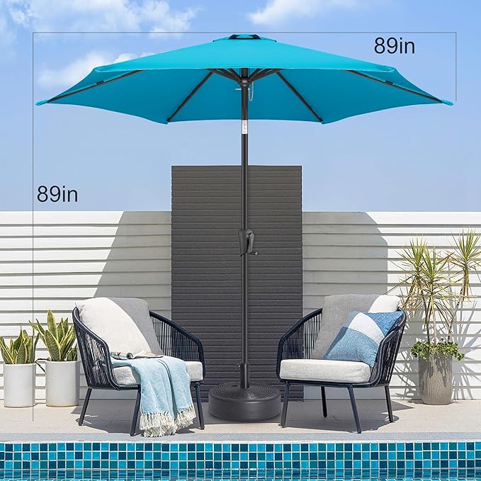 7.5ft Outdoor Patio Umbrella - Table Umbrella Waterprool UV Protection, Sombrillas de Patio with Push Button Tilt, Sun Umbrella for Pool, Porch, Garden, Deck, Backyard (Aqua Blue)