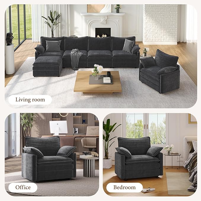 Vesgantti 40" Single Seat Sofa, Comfy Cloud Couch Deep Seat Upholstered Couch Corduroy Modern Sofa with Armrest Pillow, Easy Assembly for Living Room, Bedroom and Apartment, Gray | Sink-in Comfort, Height Adjustable, Easy Rearrangement, Extra-deep Otto...