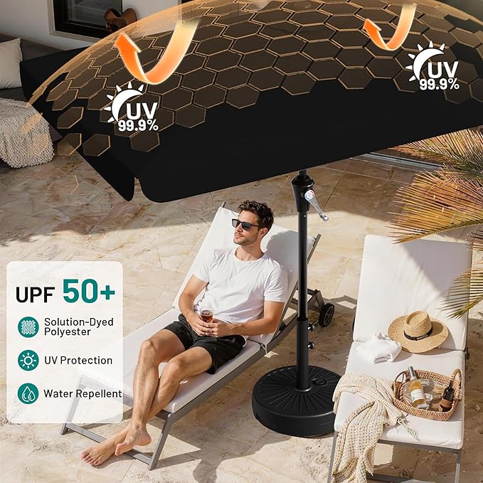 AreShark 8 X 10 FT Large Rectangular Patio Umbrella with Valance, Outdoor Table Market Umbrella w/Crank & 8 Ribs, Rectangle Outdoor Umbrellas for Garden, Deck, Yard and Poolside, Black