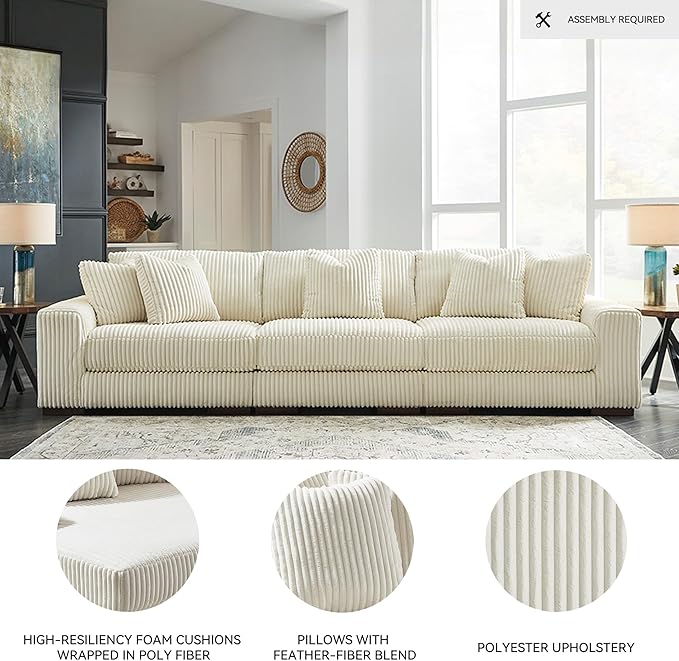 Signature Design by Ashley Lindyn Contemporary 3-Piece Sofa with Reversible Cushions, White