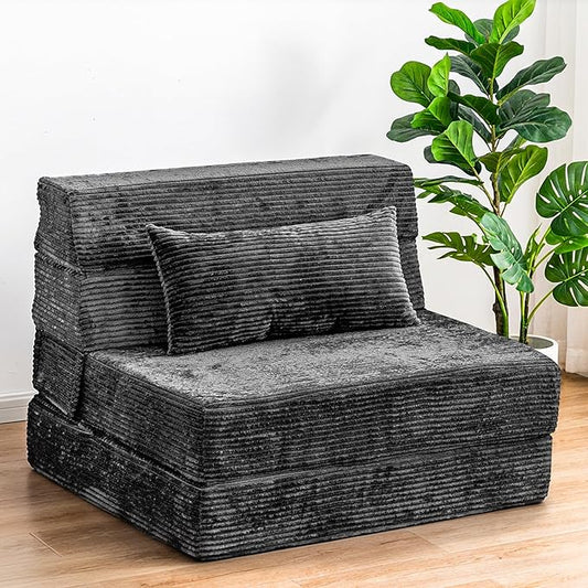 Cvortll Folding Sofa Bed, Convertible Sleeper Chair with Pillow, High Density Memory Foam Fold Out Couch, Foldable Mattress Futon Sofa for Living Room/Dorm/Guest Use/Apartment/Home Office