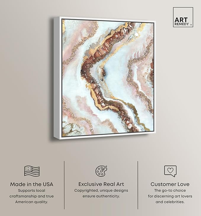 Art Remedy Blush Geode Framed Mineral, Agate & Geode 1 Piece Canvas Wall Art, 17" x 21", White Frame