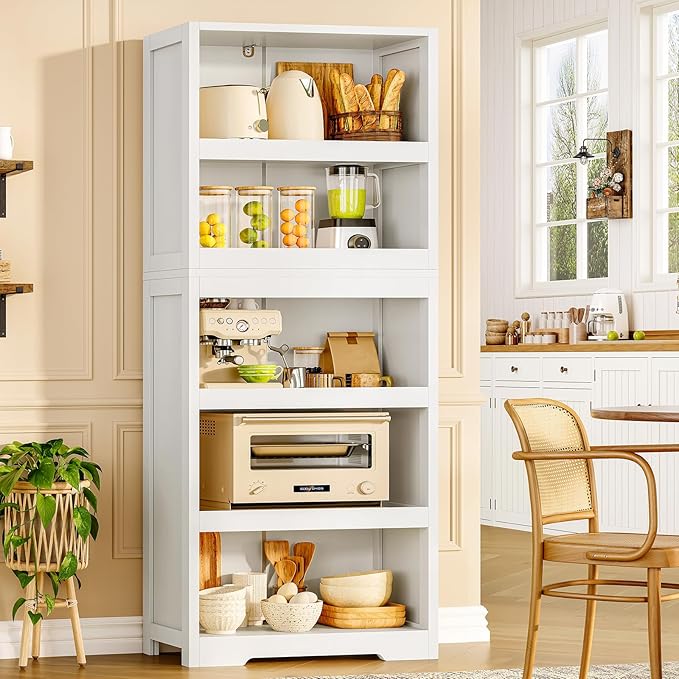 TEENFON 64.2" Tall Storage Cabinet, 5-Tier Open Storage Shelves, Split Free Standing Bookcase and Bookshelves, Modern Display Bookshelf for Office, Living Room, Bedroom