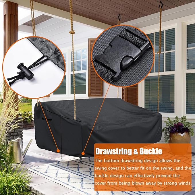 Porch Swing Cover Waterproof Outdoor Hanging Swing Cover Tear resistant All WeatherProof Patio Furniture Covers (Black, 85x45x(32-24)inch) (63x28x(32-24)Inch)