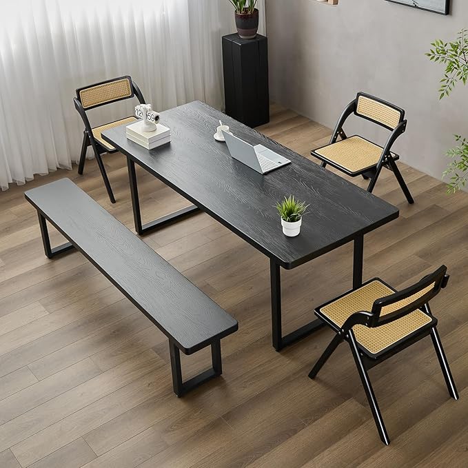 78in Black Solid Wood Dining Bench - Sturdy Metal Legs & Rounded Safety Corners | Modern Indoor Kitchen Bench for Dining Room & Entryway