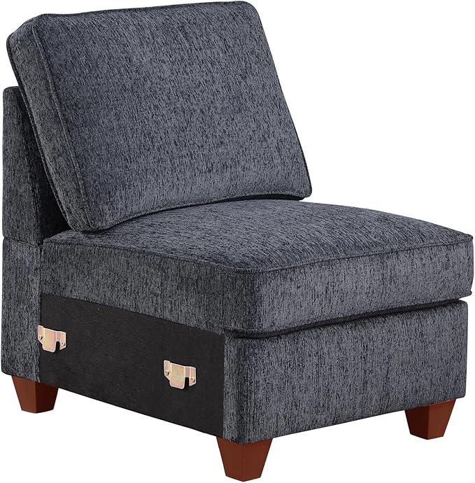 YOPTO L-Shaped Sectional Couch for Living Room with Movable Ottoman&6 Throw Pillows,7 Seat Chenille Upholstered Sofa W/2 Cup Holder,USB Port&Hidden Storage Box,DIY Combination,Apartment,Dark Gray,127"