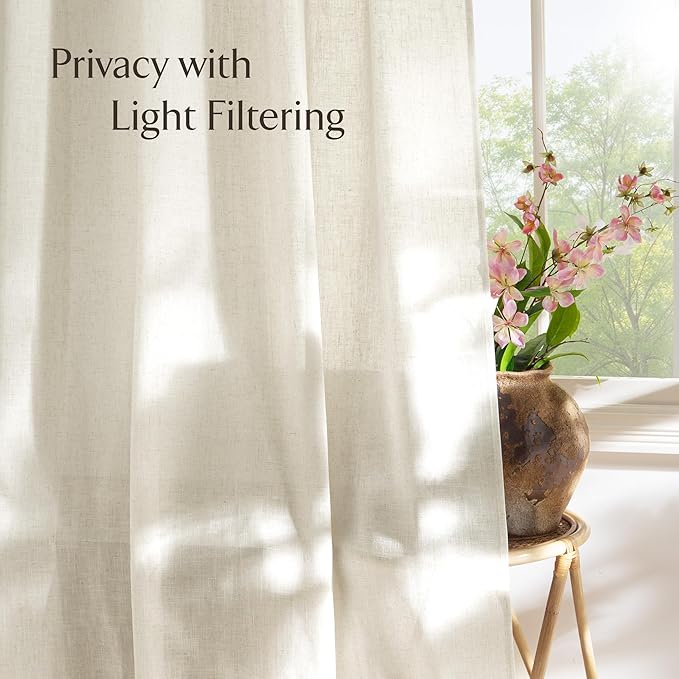 NICETOWN Flax Linen Doorway Curtains 78 inch Long, Rod Pocket & Back Tab Semi Sheer Vertical Drapes Privacy Added with Light Filtering for Bedroom/Living Room, W52 x L78, 2 Pieces