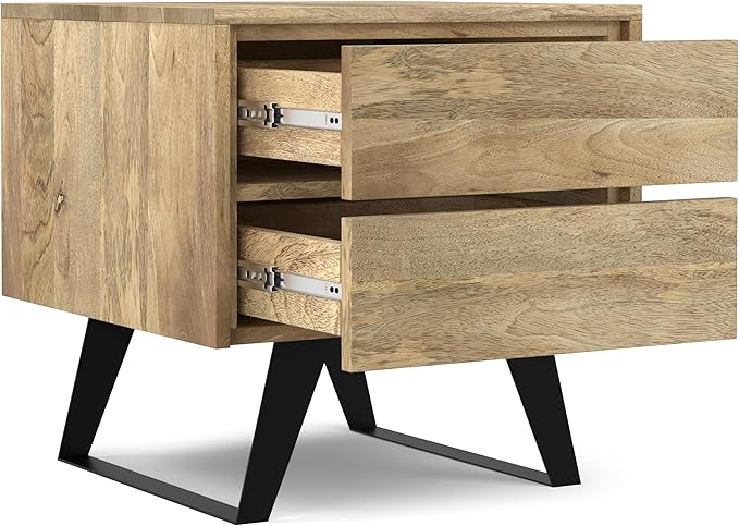 SIMPLIHOME Lowry Solid Mango Wood and Metal 22 inch Wide Rectangle Modern Industrial Side Table in Natural for the Living Room and Bedroom