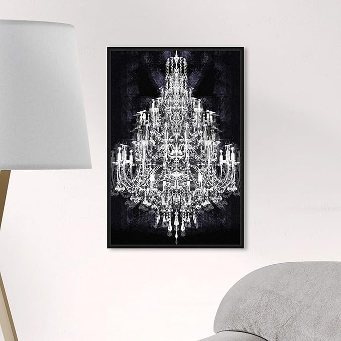 The Oliver Gal Artist Co. Fashion and Glam Framed Wall Art Canvas Prints 'Montecarlo Crystal' Chandeliers Home Décor, 16" x 24", White, Black