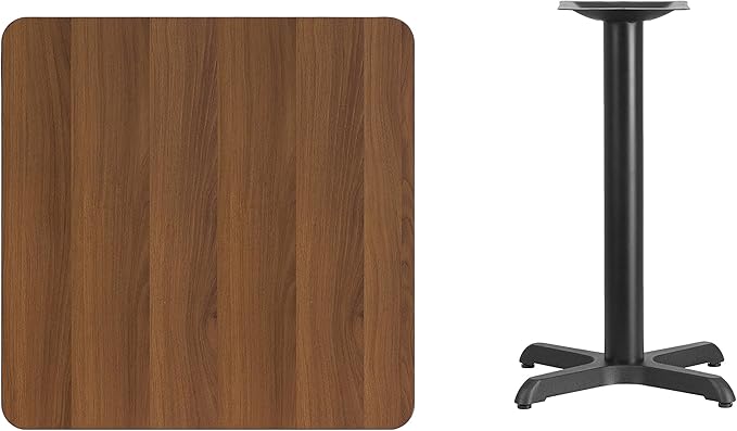 Flash Furniture 30'' Square Walnut Laminate Table Top with 22'' x 22'' Table Height Base